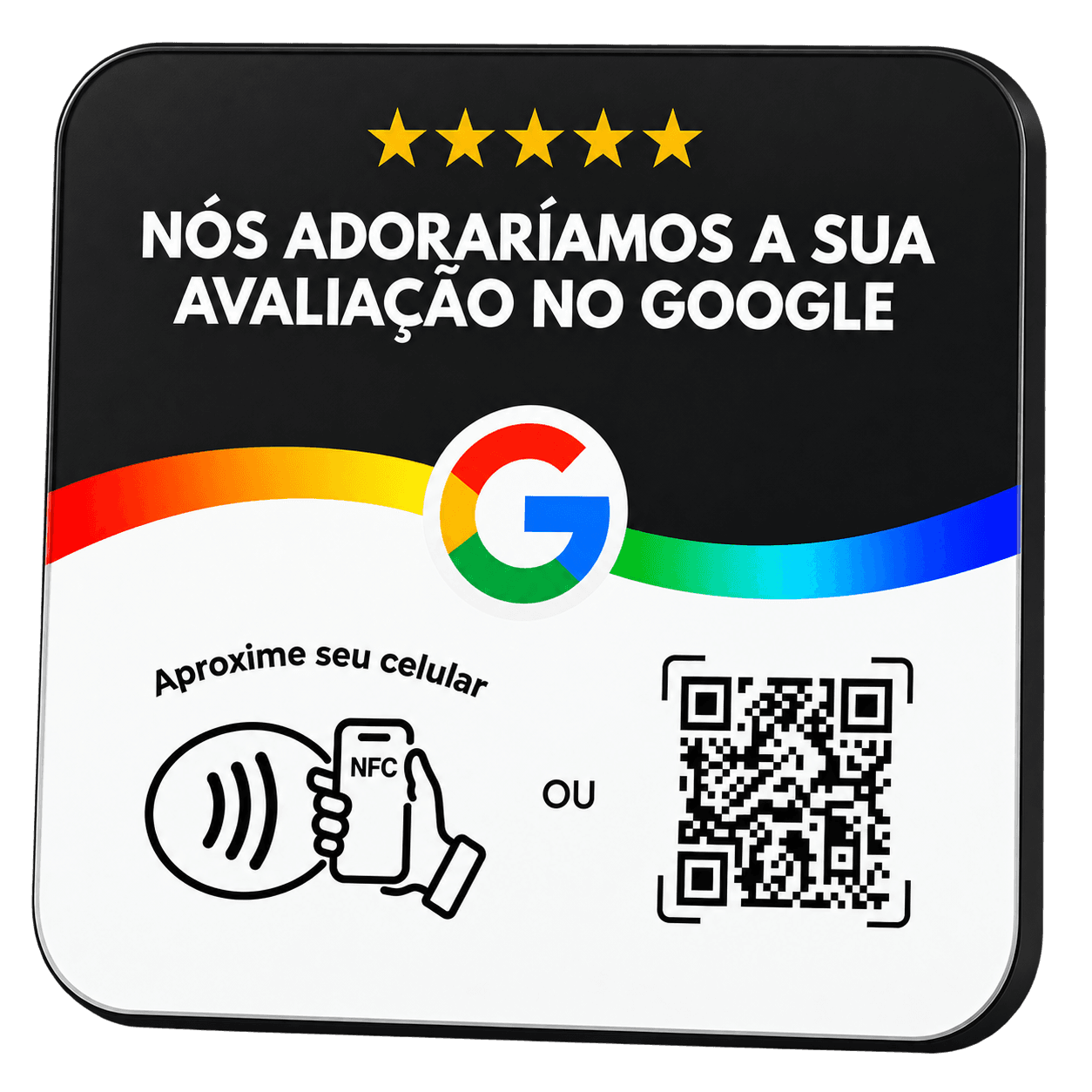 Placa TapSmart de avaliação no Google, com NFC e QR Code